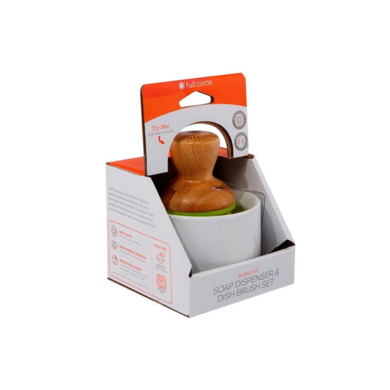 ceramic dish + brush - white/green by full circle home