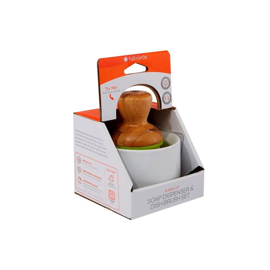 ceramic dish + brush - white/green by full circle home