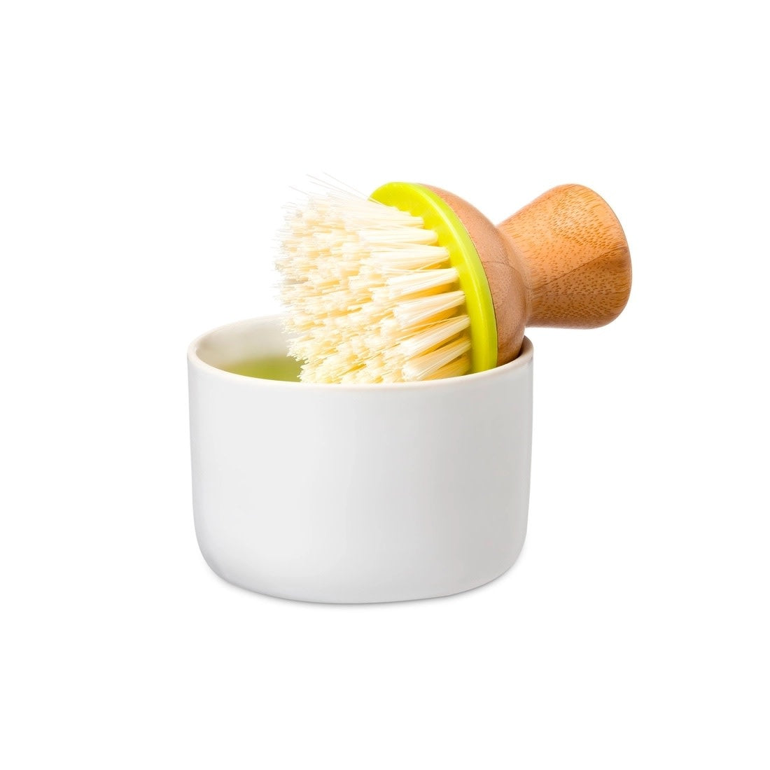 ceramic dish + brush - white/green by full circle home