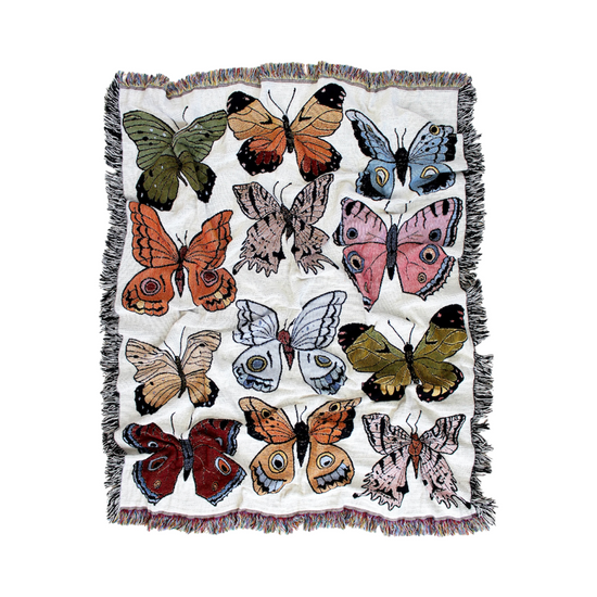 blanket - recycled cotton/acrylic - butterfly & moth tapestry by calhoun & co.