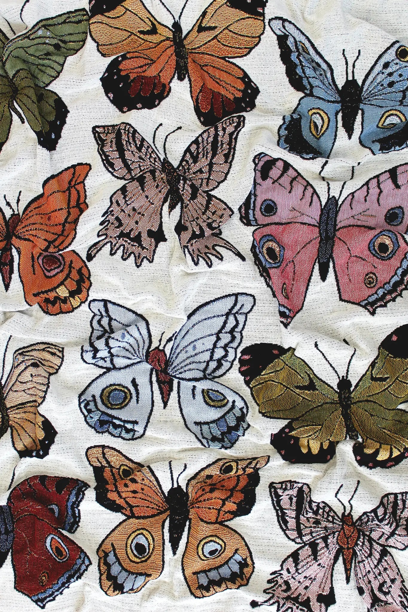 blanket - recycled cotton/acrylic - butterfly & moth tapestry by calhoun & co.