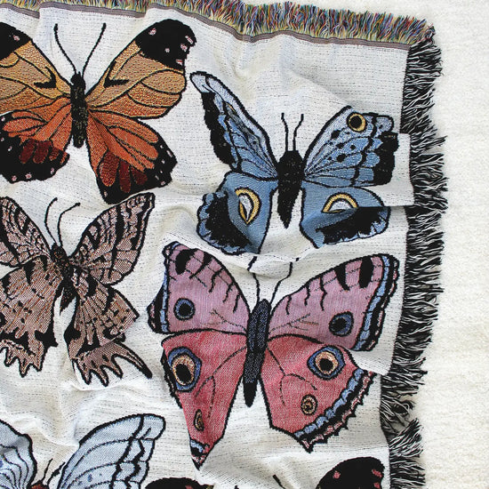 blanket - recycled cotton/acrylic - butterfly & moth tapestry by calhoun & co.