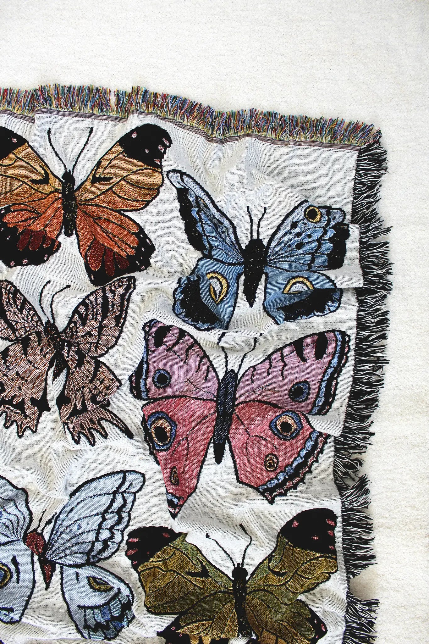 blanket - recycled cotton/acrylic - butterfly & moth tapestry by calhoun & co.