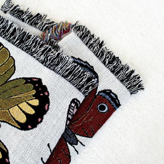 blanket - recycled cotton/acrylic - butterfly & moth tapestry by calhoun & co.