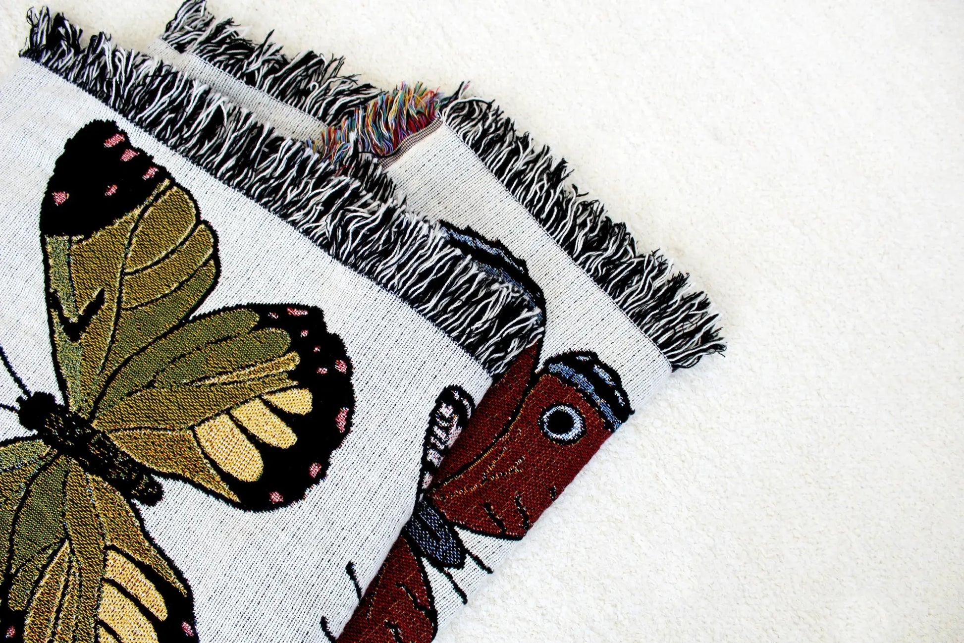 blanket - recycled cotton/acrylic - butterfly & moth tapestry by calhoun & co.