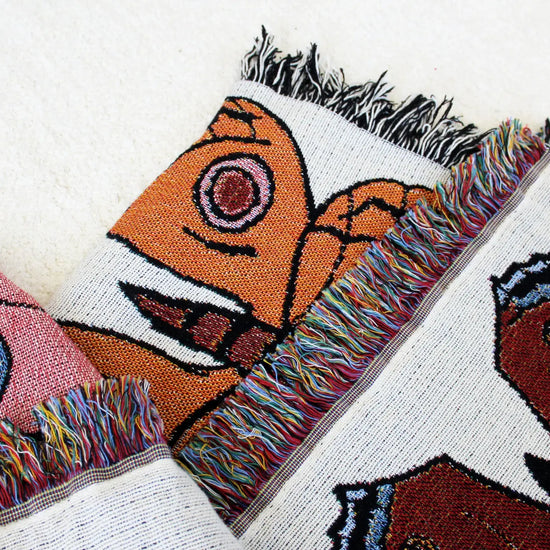blanket - recycled cotton/acrylic - butterfly & moth tapestry by calhoun & co.