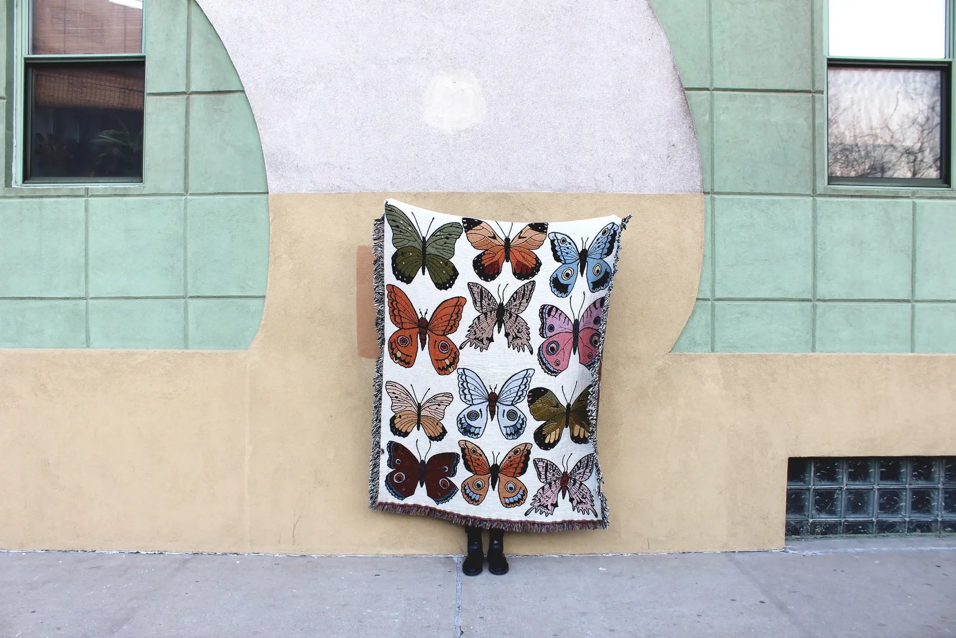 blanket - recycled cotton/acrylic - butterfly & moth tapestry by calhoun & co.