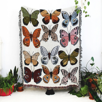blanket - recycled cotton/acrylic - butterfly & moth tapestry by calhoun & co.
