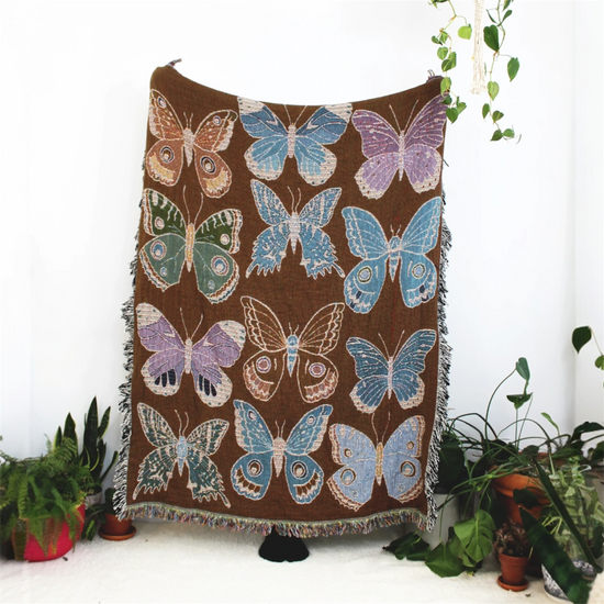 blanket - recycled cotton/acrylic - butterfly & moth tapestry by calhoun & co.