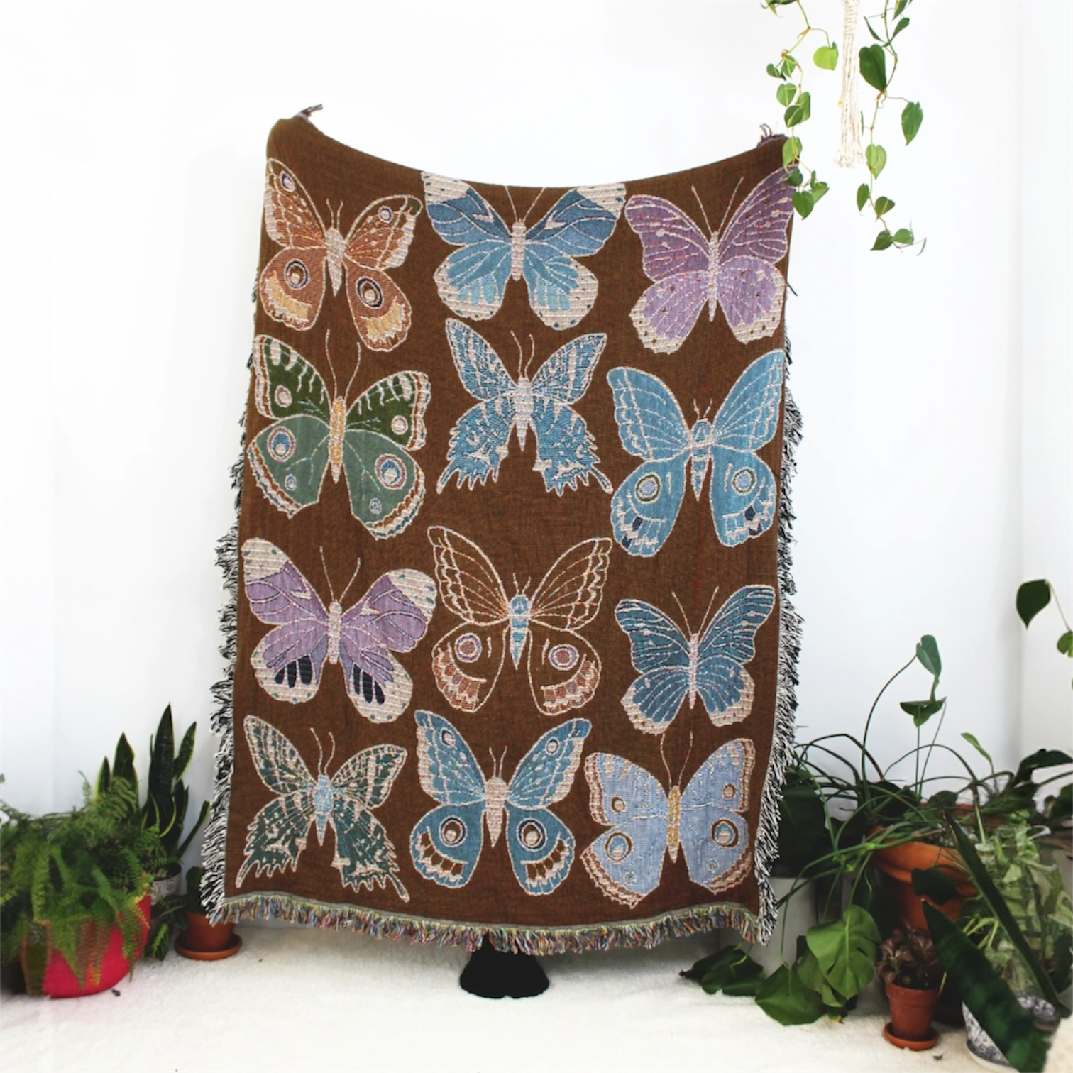 blanket - recycled cotton/acrylic - butterfly & moth tapestry by calhoun & co.