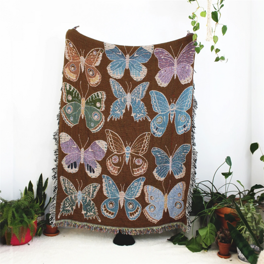 blanket - recycled cotton/acrylic - butterfly & moth tapestry by calhoun & co.