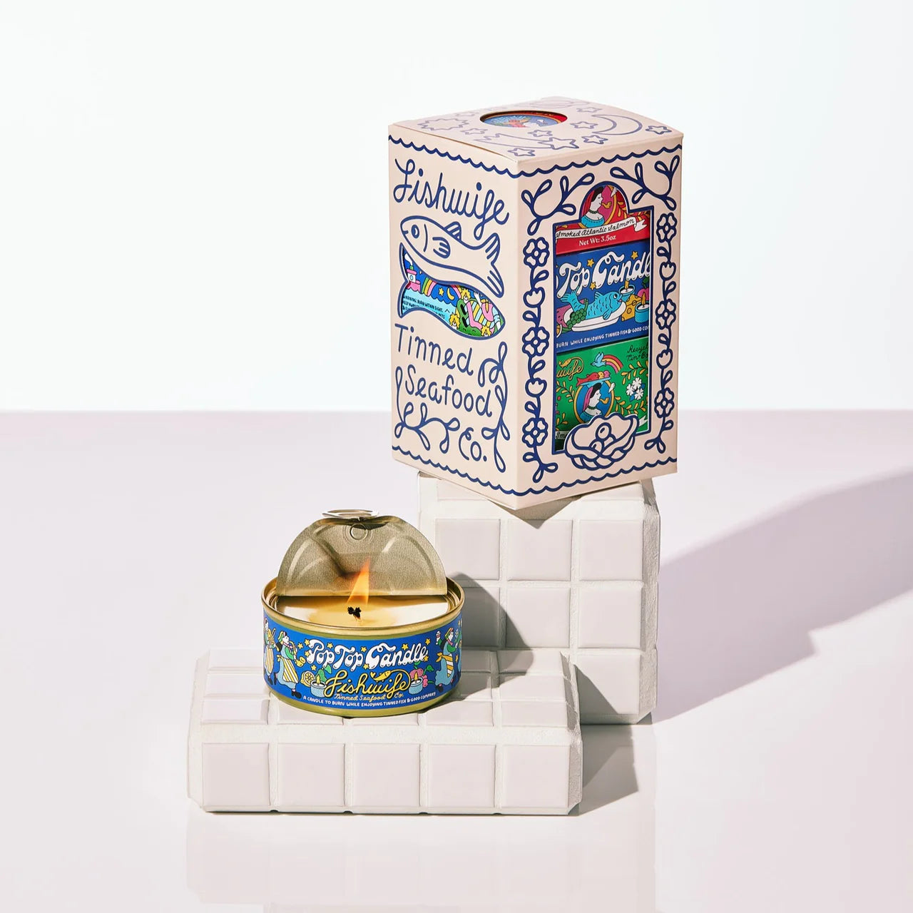 tinned trio - pop top candle + smoked salmon + smoked rainbow trout by fishwife