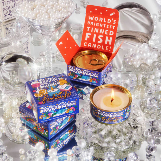 tinned trio - pop top candle + smoked salmon + smoked rainbow trout by fishwife