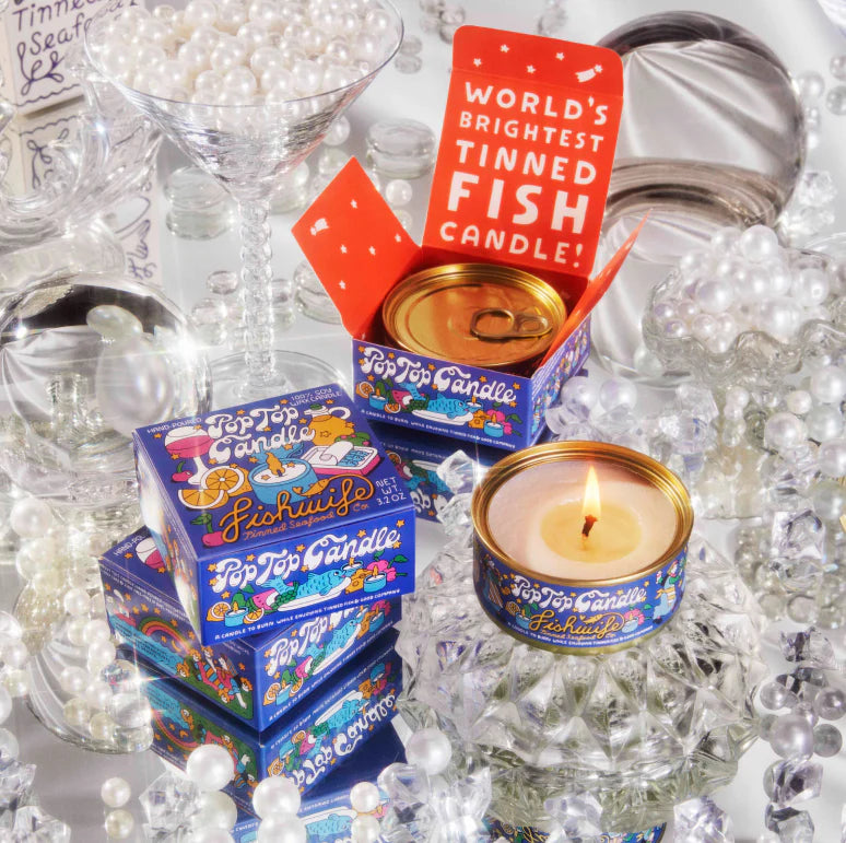 tinned trio - pop top candle + smoked salmon + smoked rainbow trout by fishwife