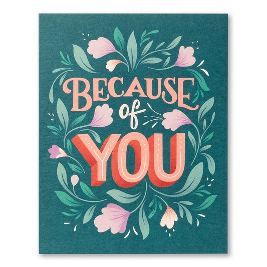 card - thank you - because of you by compendium