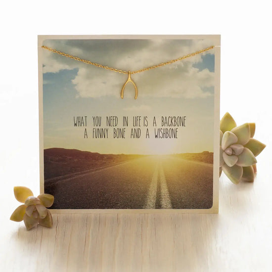 necklace - carded gift - 18" gold plate - wishbone by amano studio