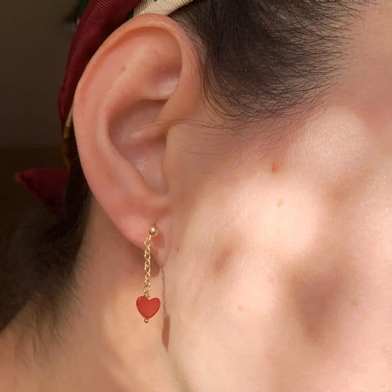 earrings - carnelian heart - chain stud by sofia ramsay