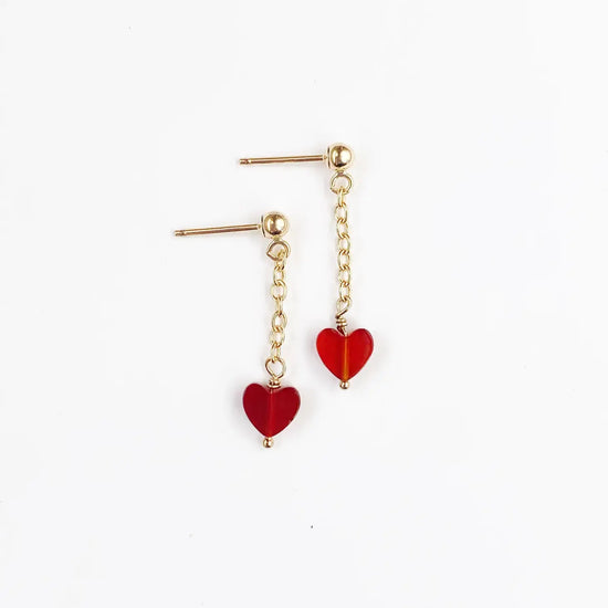 earrings - carnelian heart - chain stud by sofia ramsay