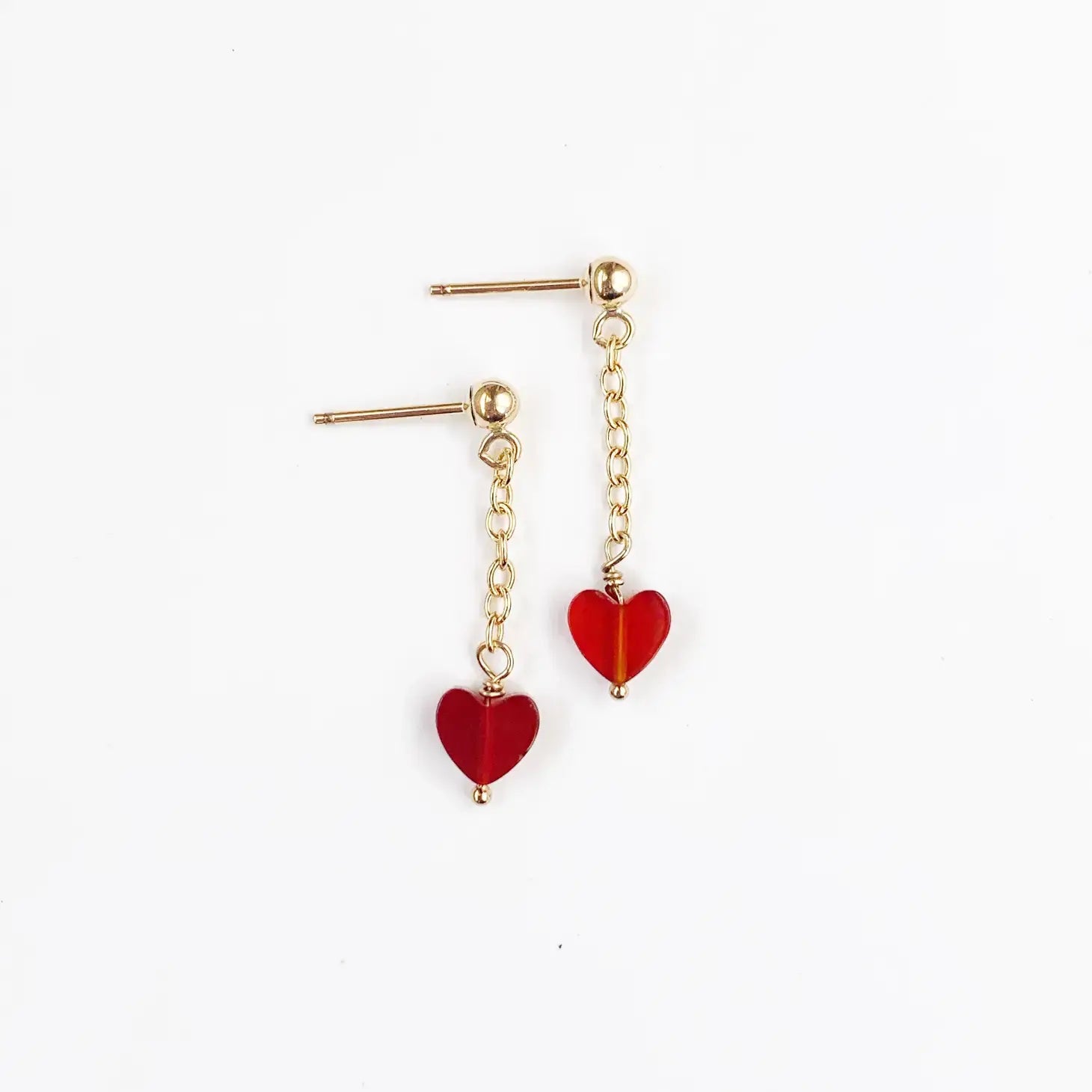 earrings - carnelian heart - chain stud by sofia ramsay