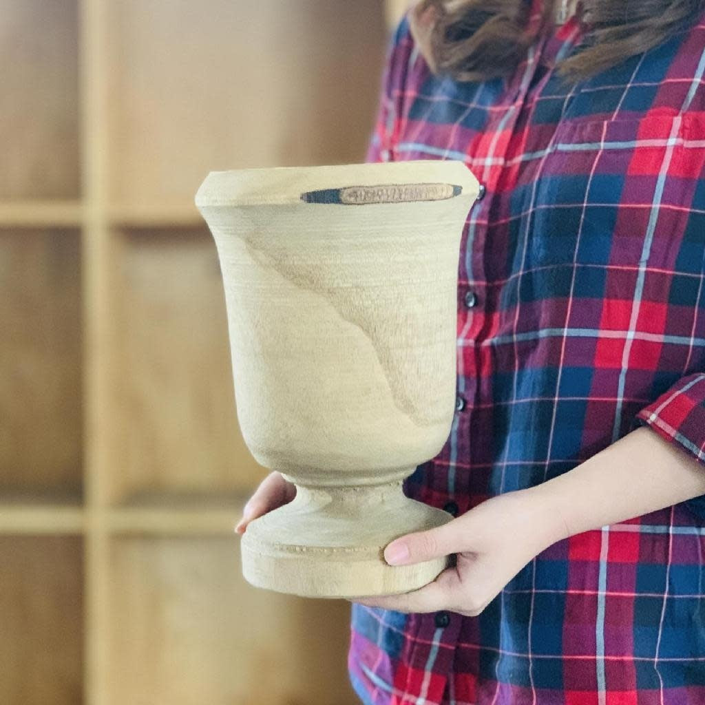 vase - footed - hand-carved paulownia wood by time concept inc.