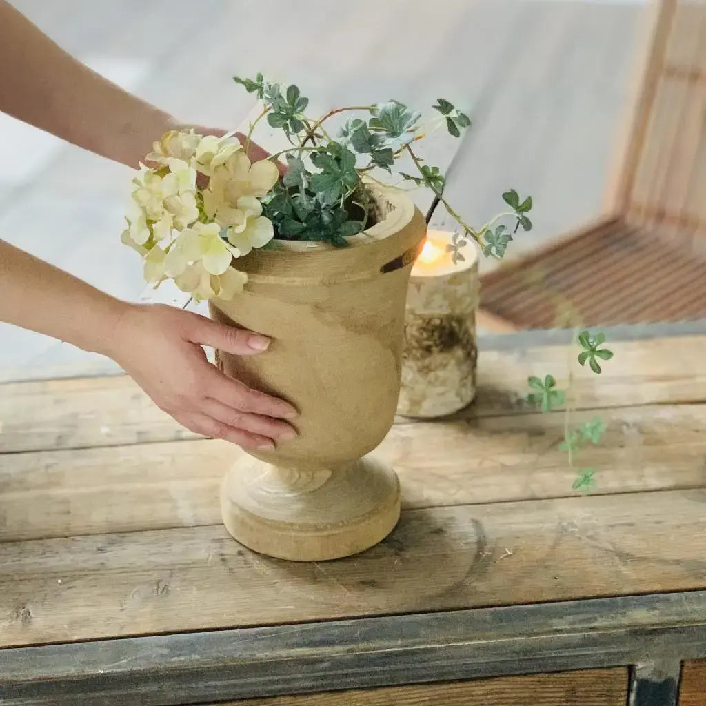 vase - footed - hand-carved paulownia wood by time concept inc.