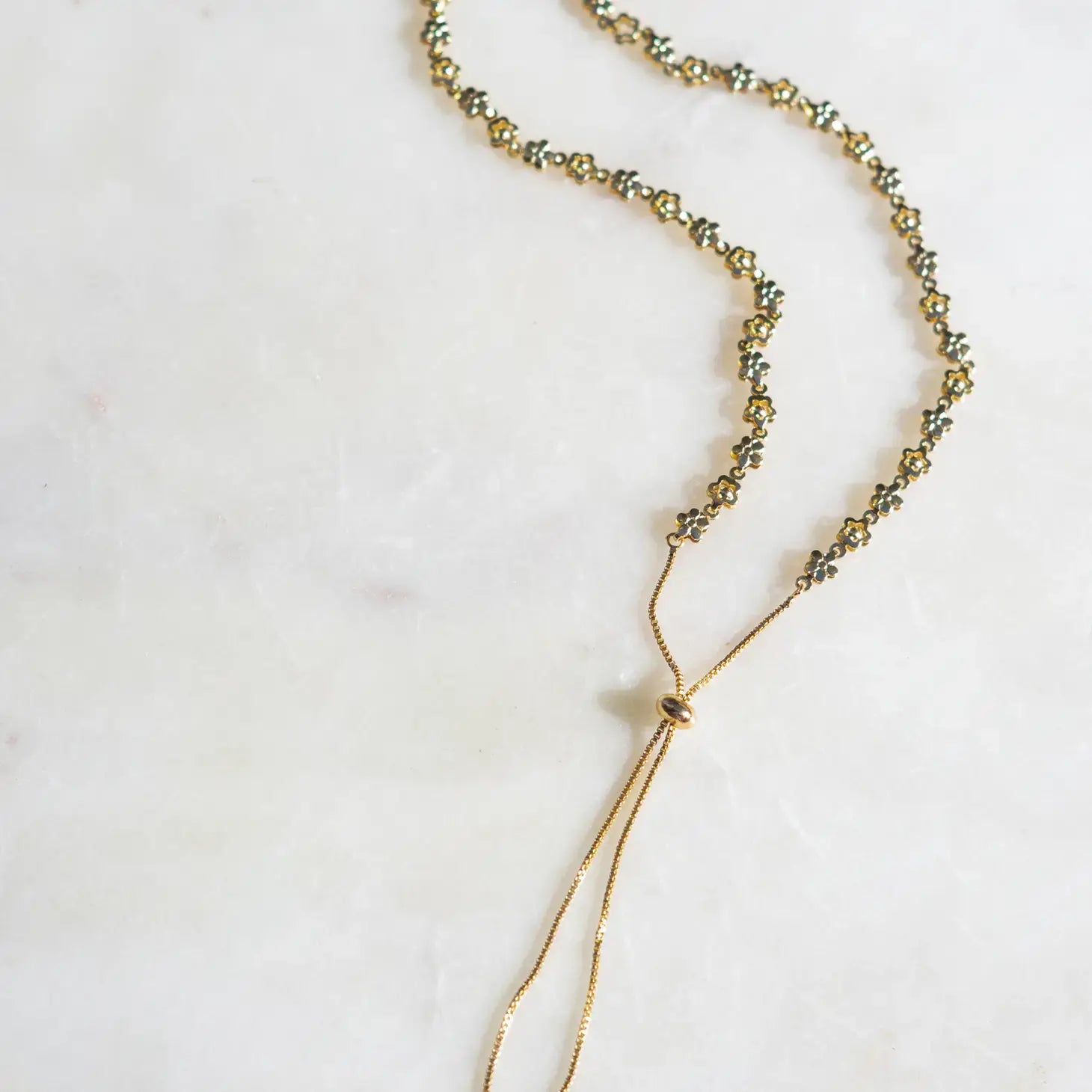 necklace- lariat bolo floral - 18kgp by peter and june
