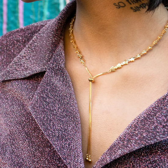 necklace- lariat bolo floral - 18kgp by peter and june