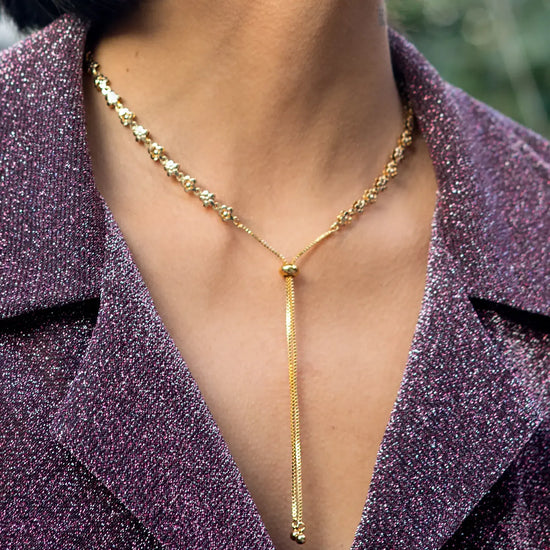 necklace- lariat bolo floral - 18kgp by peter and june
