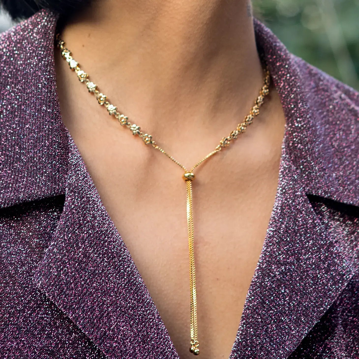 necklace- lariat bolo floral - 18kgp by peter and june