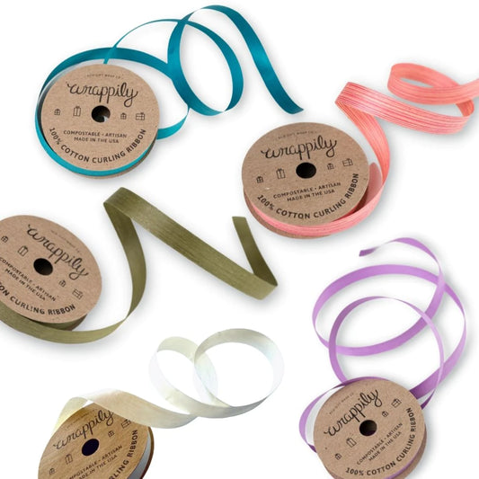 curling ribbons - natural cotton (5 colors) by wrappily eco gift wrap co.