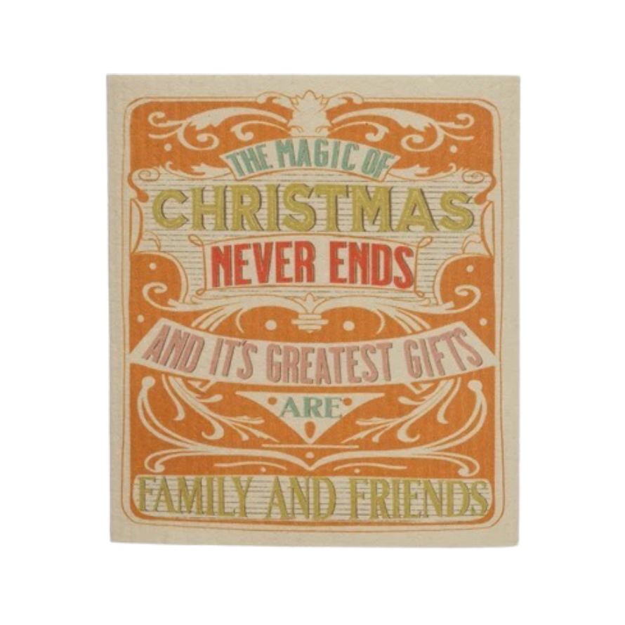 dishcloth - cellulose sponge - vintage holiday saying by creative co-op