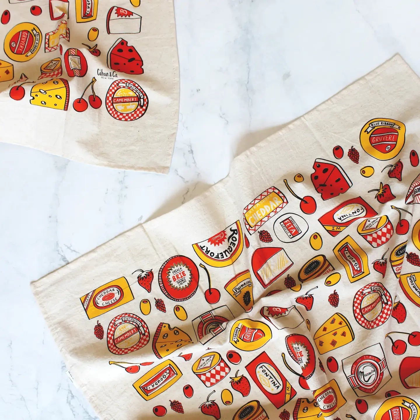 tea towel - screen printed - cheese shop - yellow/red/brown by calhoun & co.