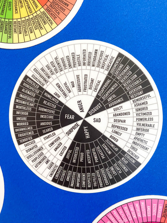sticker - feelings wheel - black & white by plenty