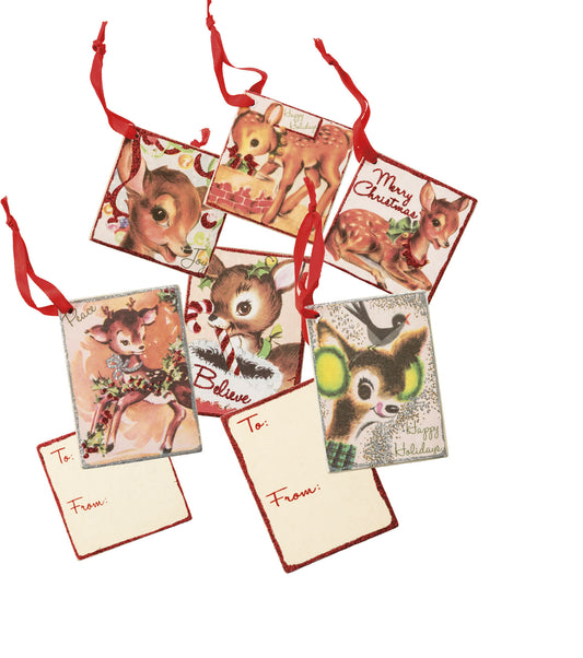 gift tag - single reusable - christmas deer by primitives by kathy