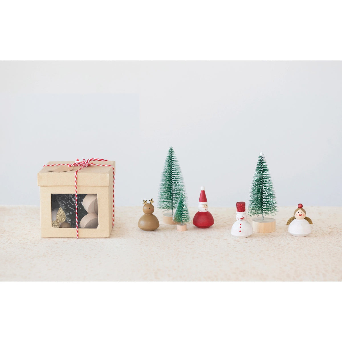 figure set - wood christmas shapes + trees by creative co-op