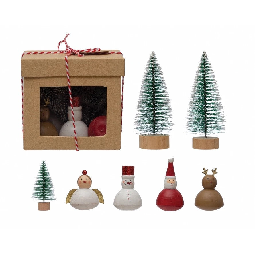 figure set - wood christmas shapes + trees by creative co-op
