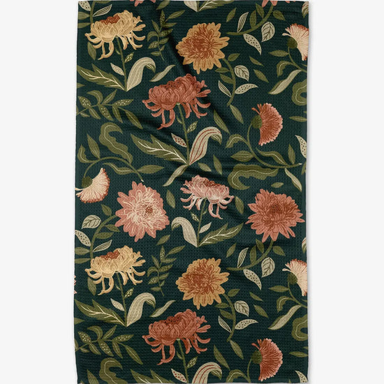 tea towel - microfiber - chrysanthemums on green by geometry house