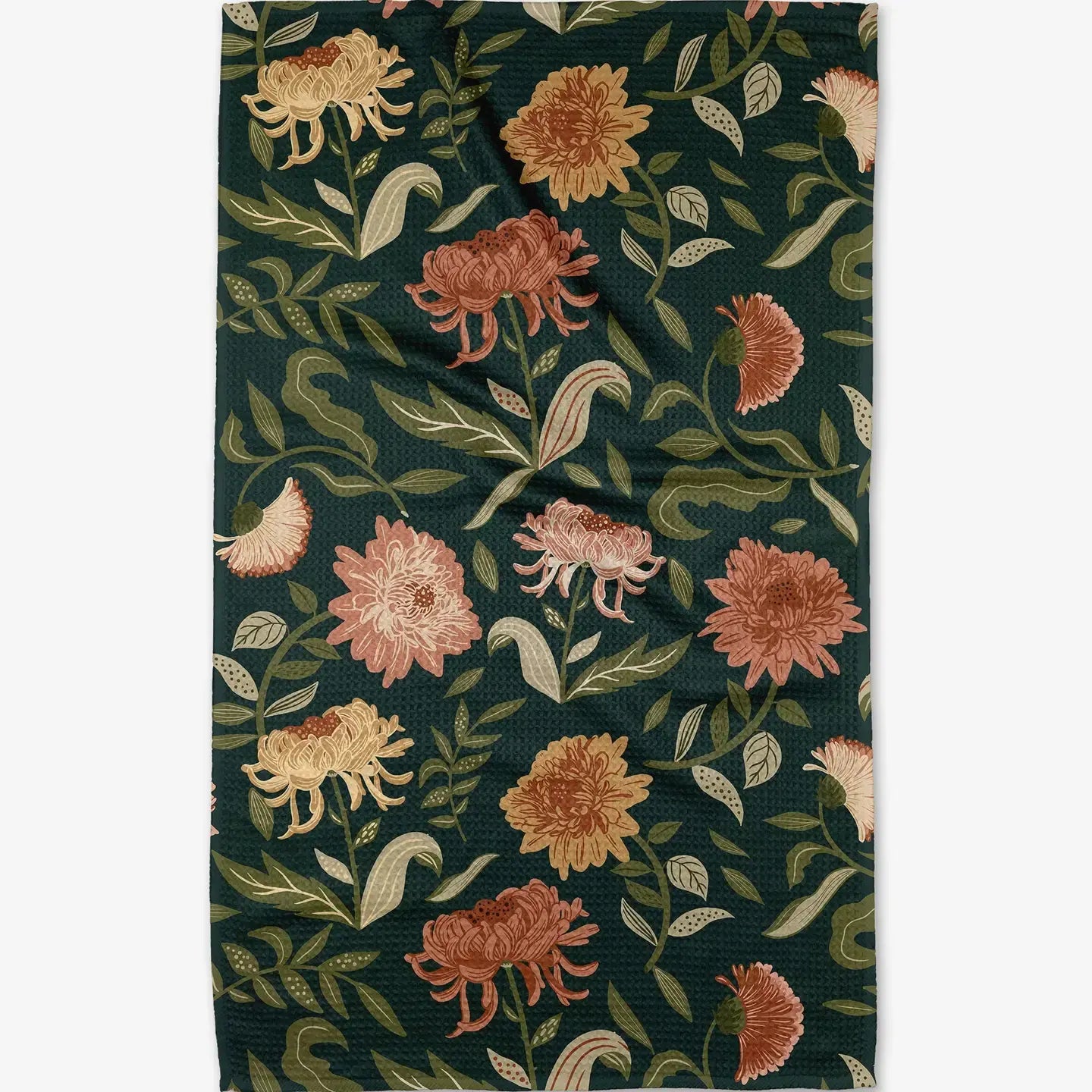 tea towel - microfiber - chrysanthemums on green by geometry house