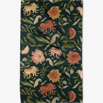 tea towel - microfiber - chrysanthemums on green by geometry house
