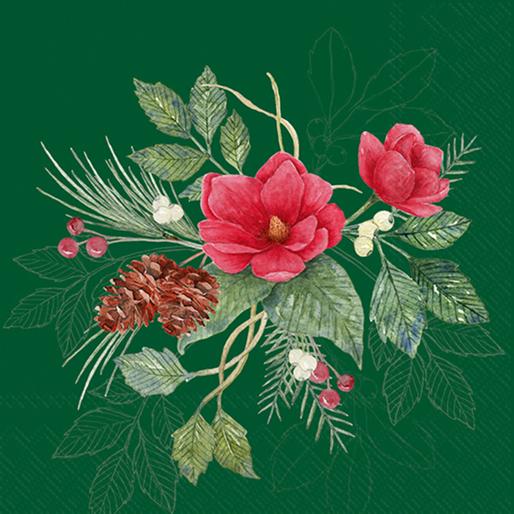 napkins - cocktail - christmas flowers green by boston international