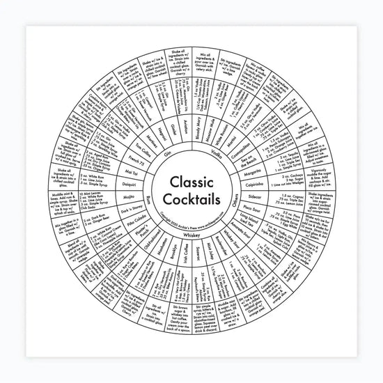 art print - letterpress - 8x8"- classic cocktails by archie's press