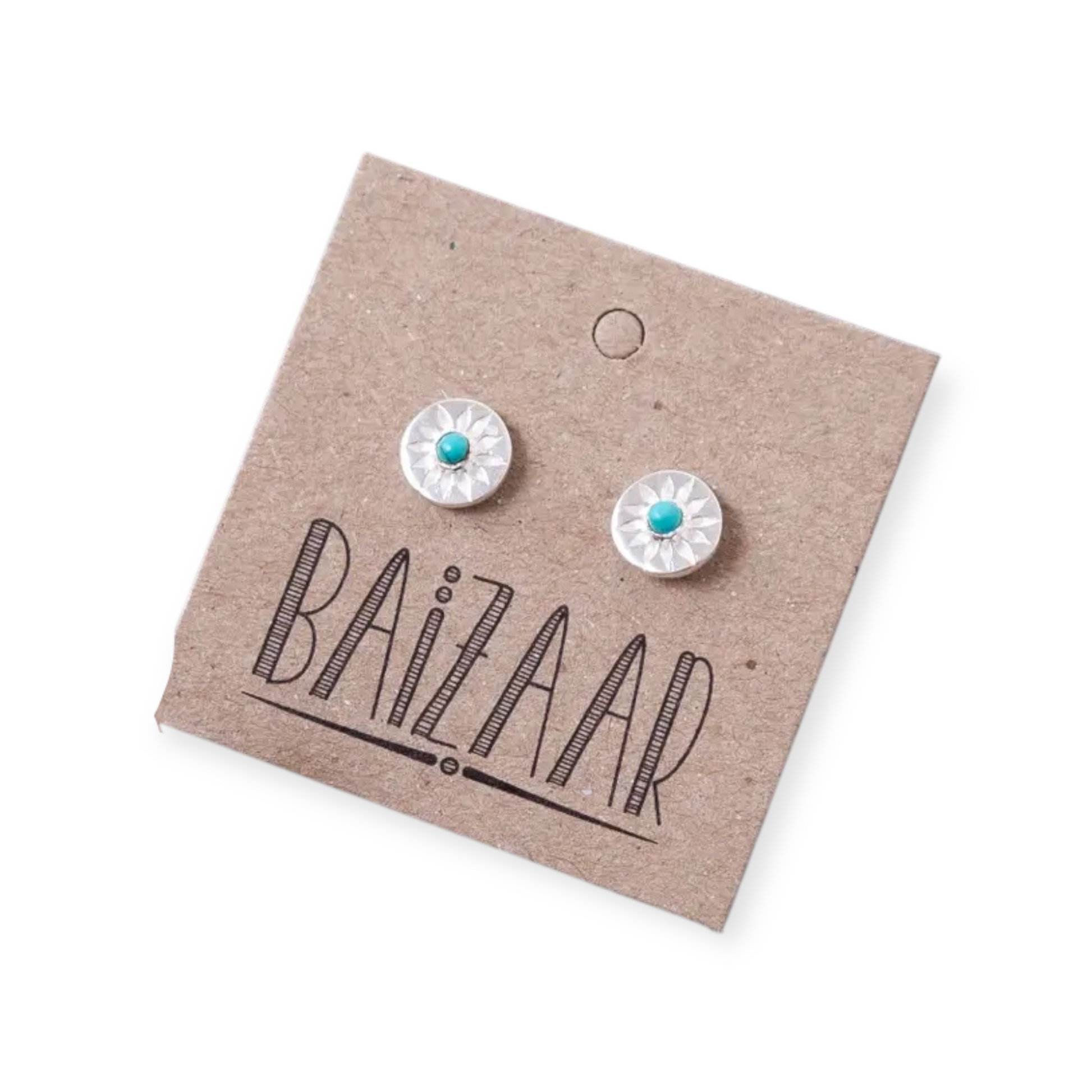 earrings - stud - compass rose - silver turquoise by baizaar