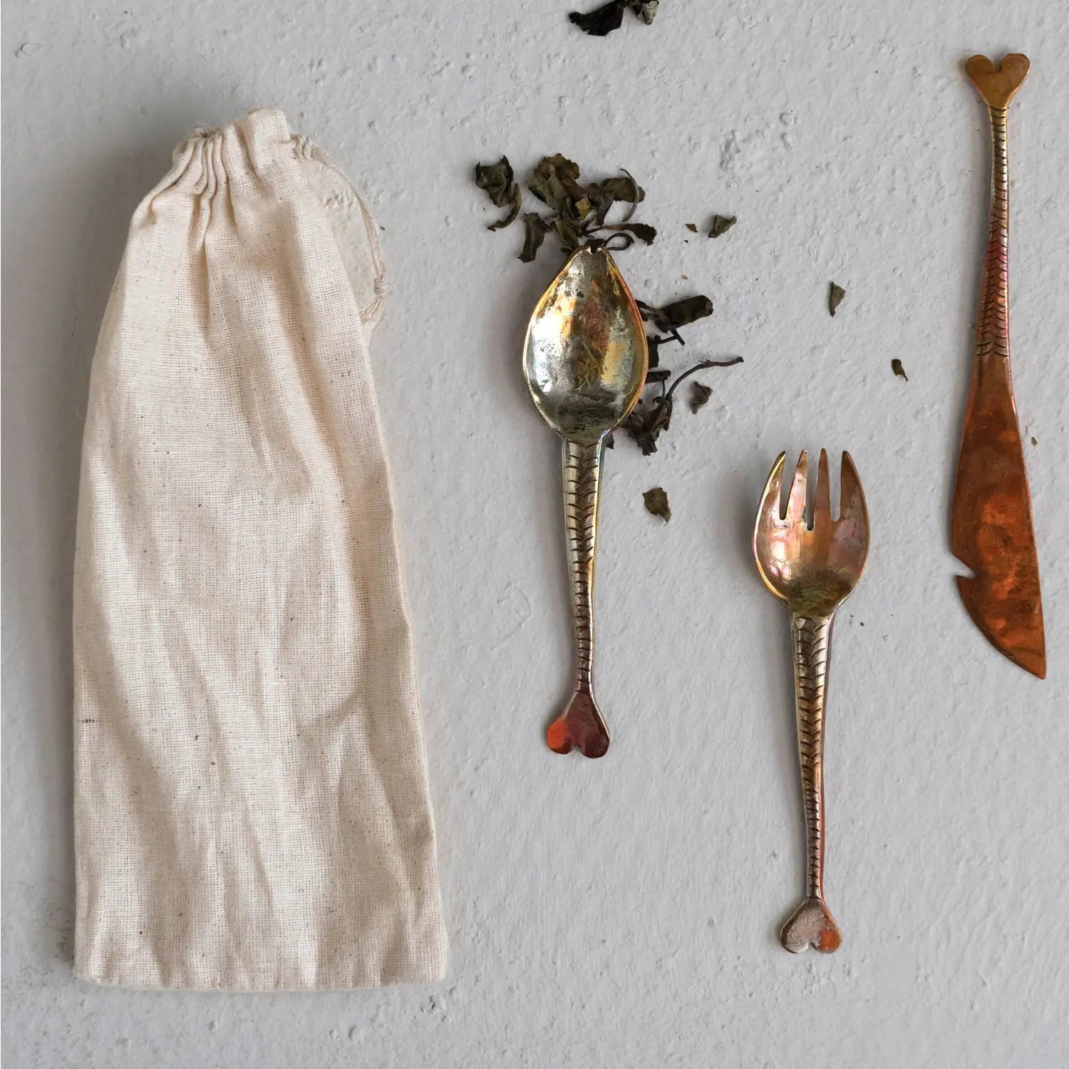 flatware set - hand-forged copper - fish tail silhouette by creative co-op