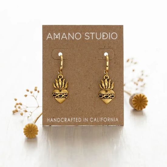 earrings - huggie hoops - corazon sagrado - 14kgp by amano studio