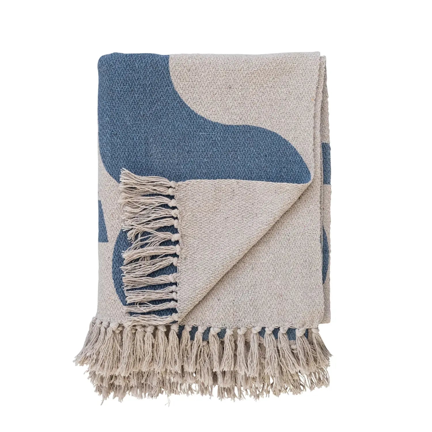 throw blanket - recycled cotton blend - abstract blue by bloomingville