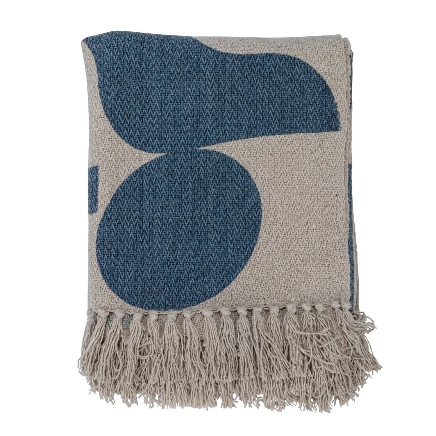 throw blanket - recycled cotton blend - abstract blue by bloomingville