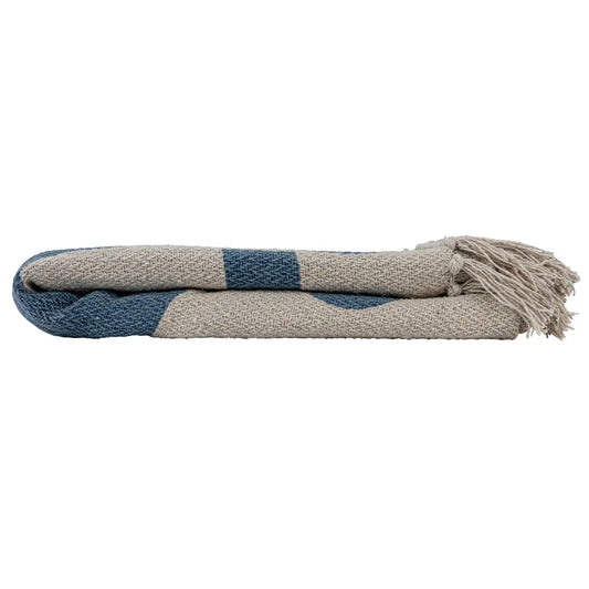 throw blanket - recycled cotton blend - abstract blue by bloomingville