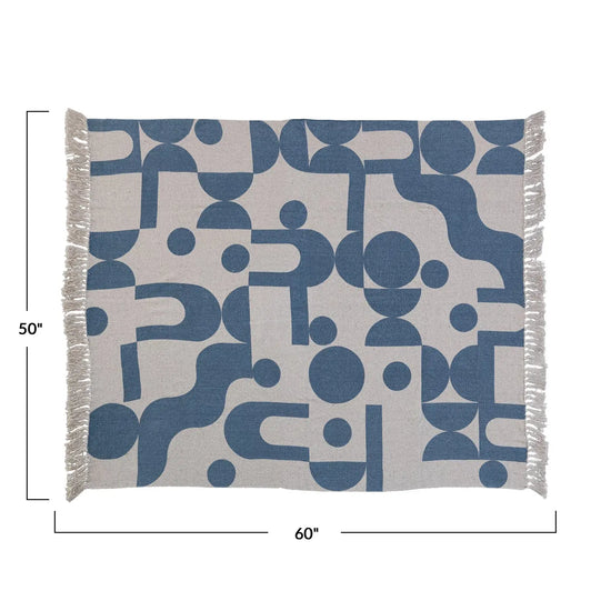 throw blanket - recycled cotton blend - abstract blue by bloomingville