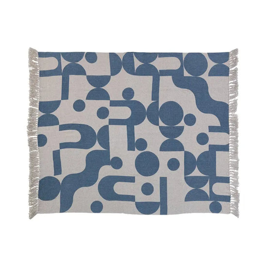 throw blanket - recycled cotton blend - abstract blue by bloomingville