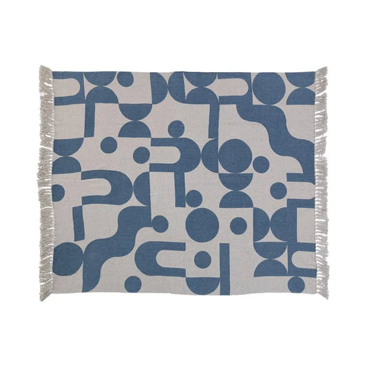 throw blanket - recycled cotton blend - abstract blue by bloomingville
